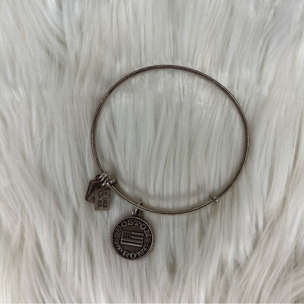 Wind & Fire Silver Boston Strong American Flag Charm Bangle Bracelet